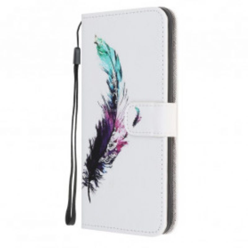 Custodia in pelle Samsung Galaxy A22 5G Piuma Con Cordino