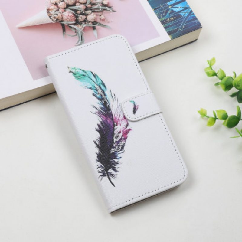 Custodia in pelle Samsung Galaxy A22 5G Piuma Con Cordino