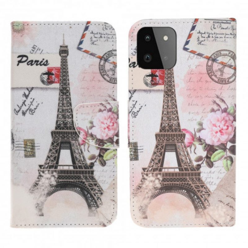 Custodia in pelle Samsung Galaxy A22 5G Retrò Torre Eiffel