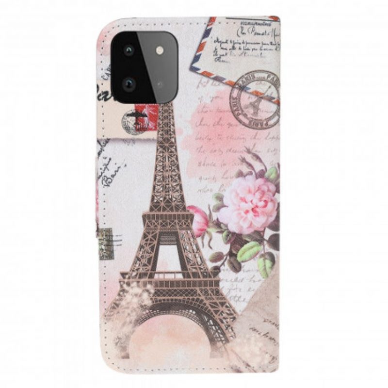 Custodia in pelle Samsung Galaxy A22 5G Retrò Torre Eiffel