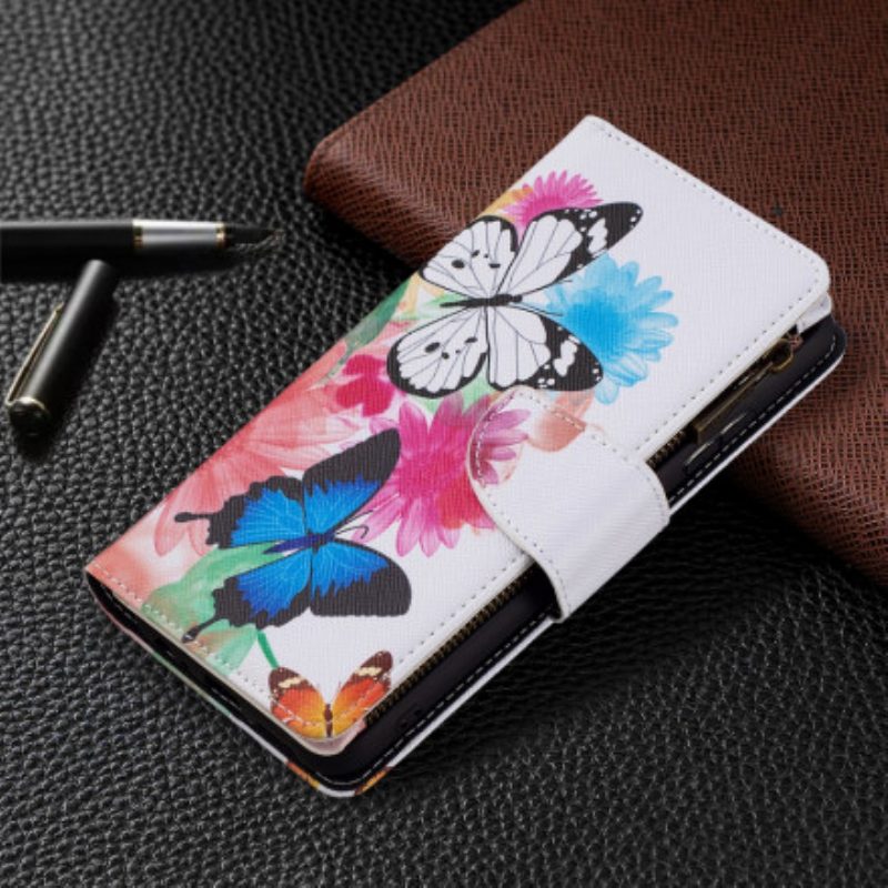 Custodia in pelle Samsung Galaxy A22 5G Tasca Con Cerniera Per Farfalle
