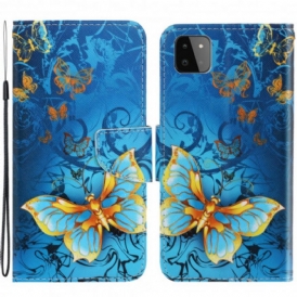 Custodia in pelle Samsung Galaxy A22 5G Variazioni Cinturino Farfalle