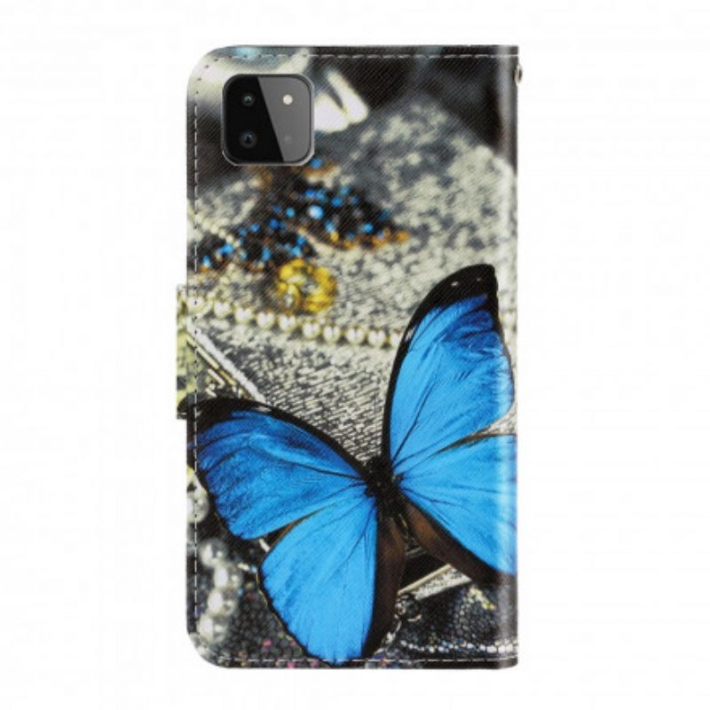 Custodia in pelle Samsung Galaxy A22 5G Variazioni Cinturino Farfalle