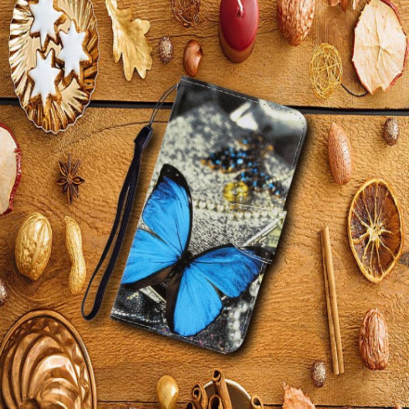 Custodia in pelle Samsung Galaxy A22 5G Variazioni Cinturino Farfalle