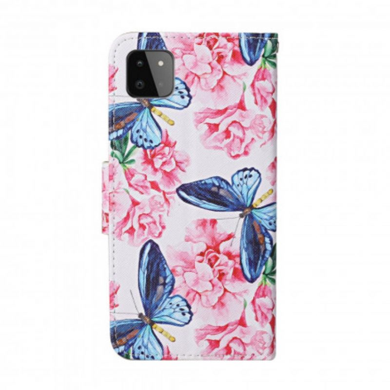 Folio Cover Samsung Galaxy A22 5G Cordino Floreale Con Farfalle