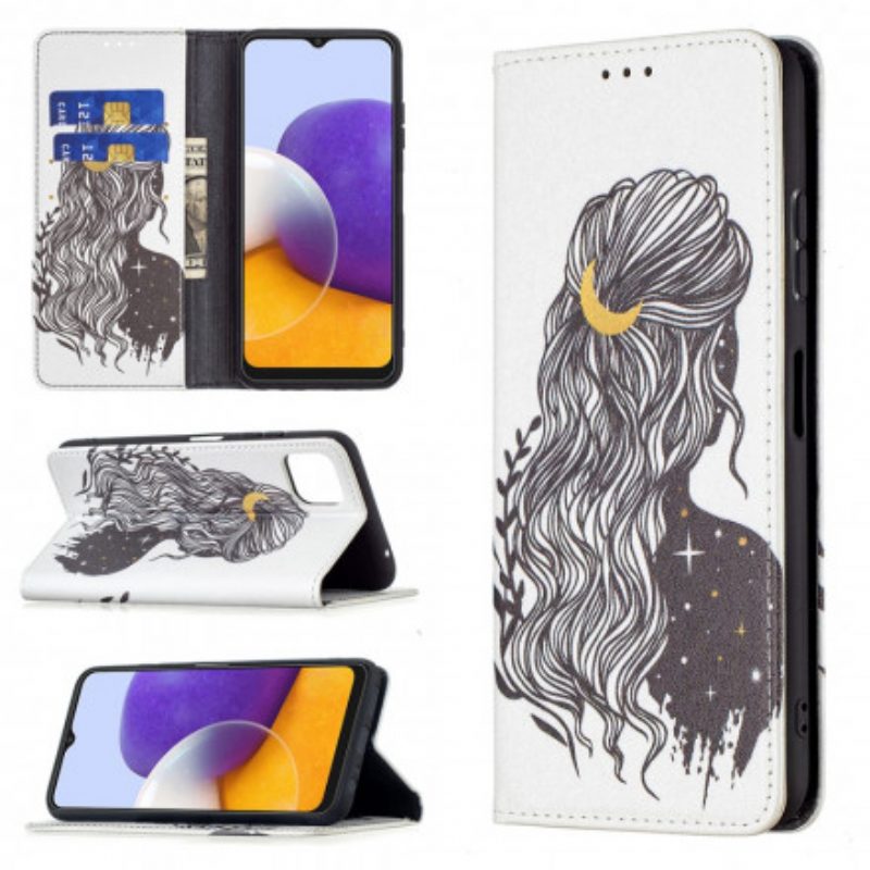 Folio Cover Samsung Galaxy A22 5G Custodia in pelle Bei Capelli