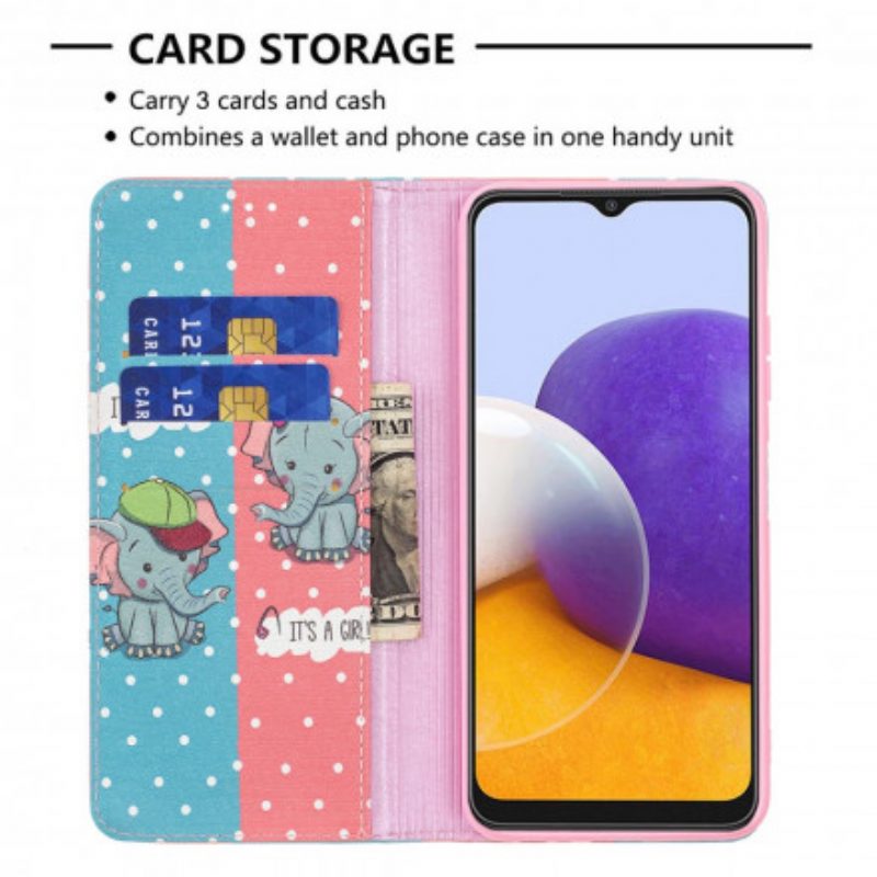 Folio Cover Samsung Galaxy A22 5G Custodia in pelle Elefantini