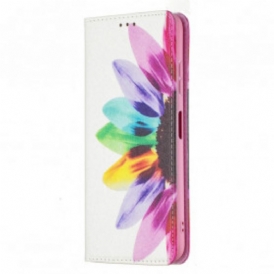 Folio Cover Samsung Galaxy A22 5G Custodia in pelle Fiore Dell'acquerello
