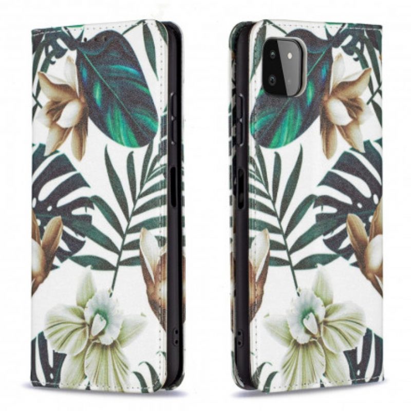 Folio Cover Samsung Galaxy A22 5G Custodia in pelle Foglie