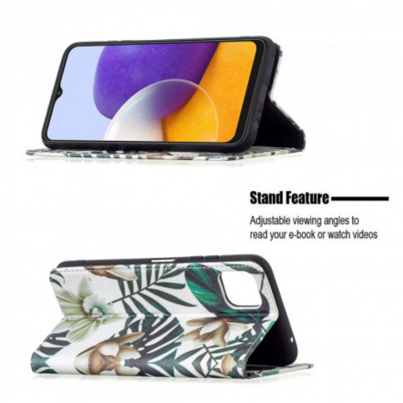 Folio Cover Samsung Galaxy A22 5G Custodia in pelle Foglie