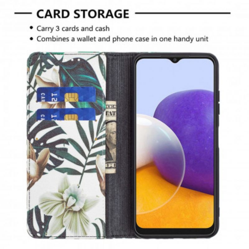 Folio Cover Samsung Galaxy A22 5G Custodia in pelle Foglie