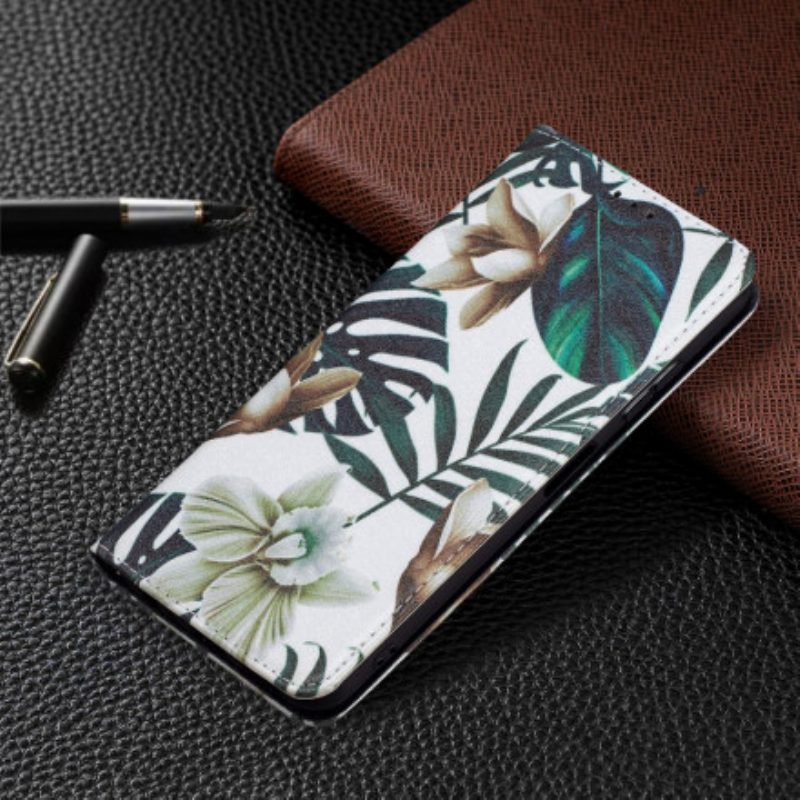 Folio Cover Samsung Galaxy A22 5G Custodia in pelle Foglie