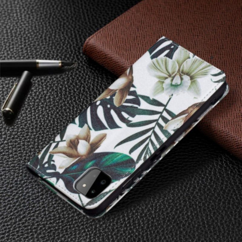 Folio Cover Samsung Galaxy A22 5G Custodia in pelle Foglie