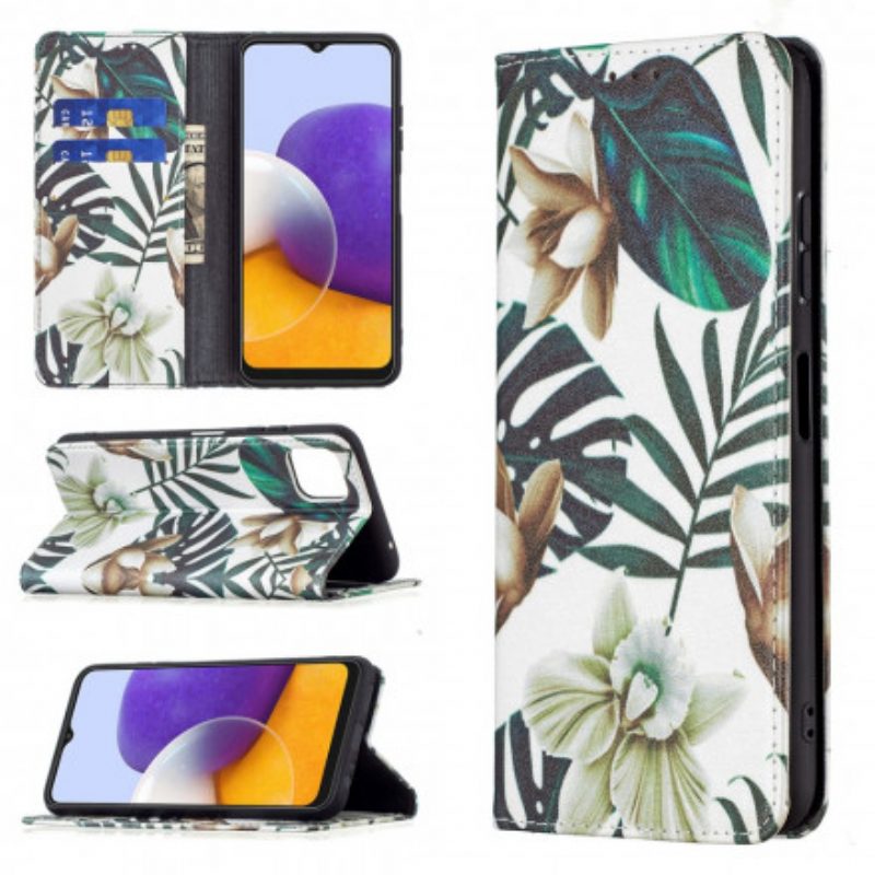 Folio Cover Samsung Galaxy A22 5G Custodia in pelle Foglie