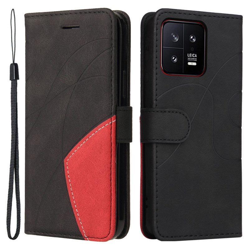 Custodia in pelle Xiaomi 13 Cinturino Bicolore