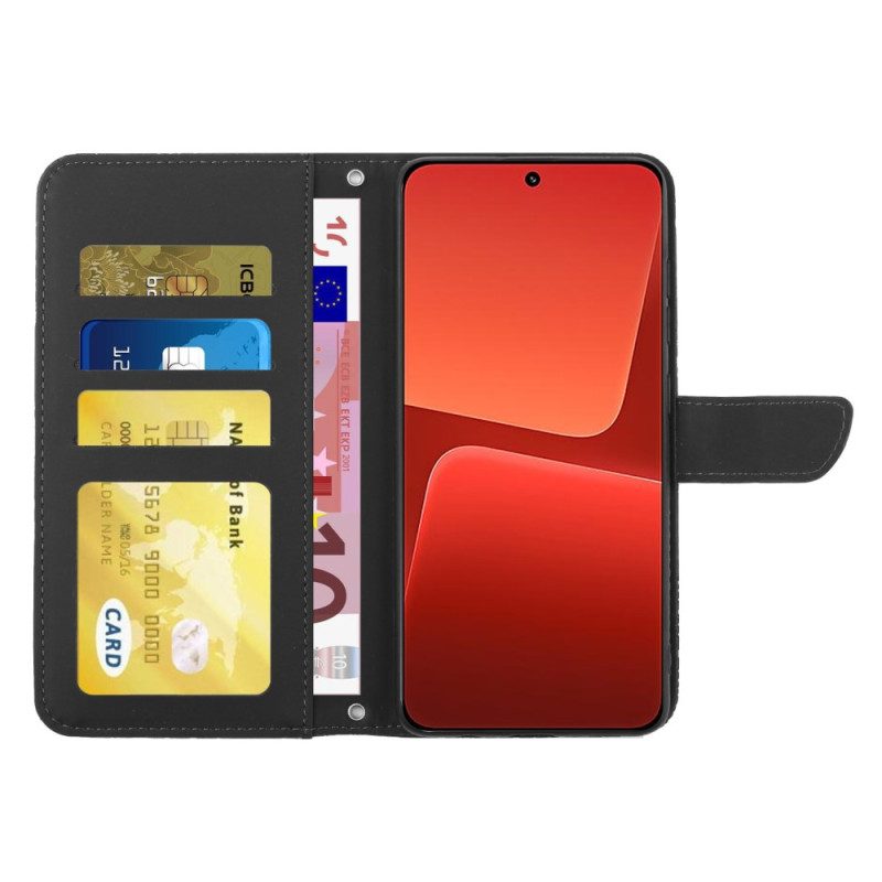 Custodia in pelle Xiaomi 13 Farfalle E Tracolla