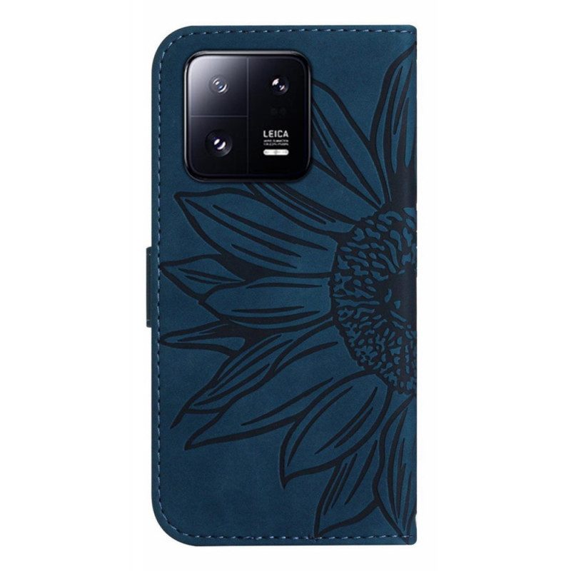 Custodia in pelle Xiaomi 13 Fiore Con Cordino