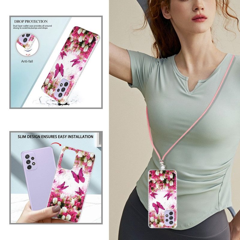 Cover Samsung Galaxy A23 5G Con Cordoncino Di Farfalle