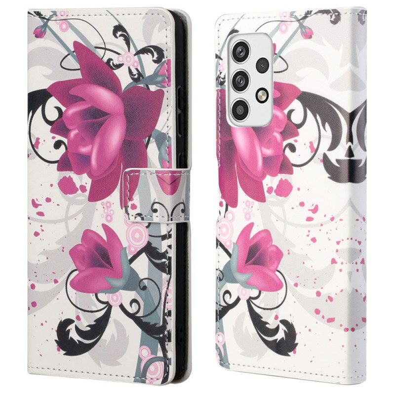 Custodia in pelle Samsung Galaxy A23 5G Fiori Tropicali