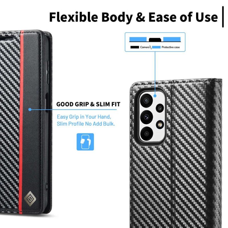 Folio Cover Samsung Galaxy A23 5G Custodia in pelle Fibra Di Carbonio Lc.imeeke