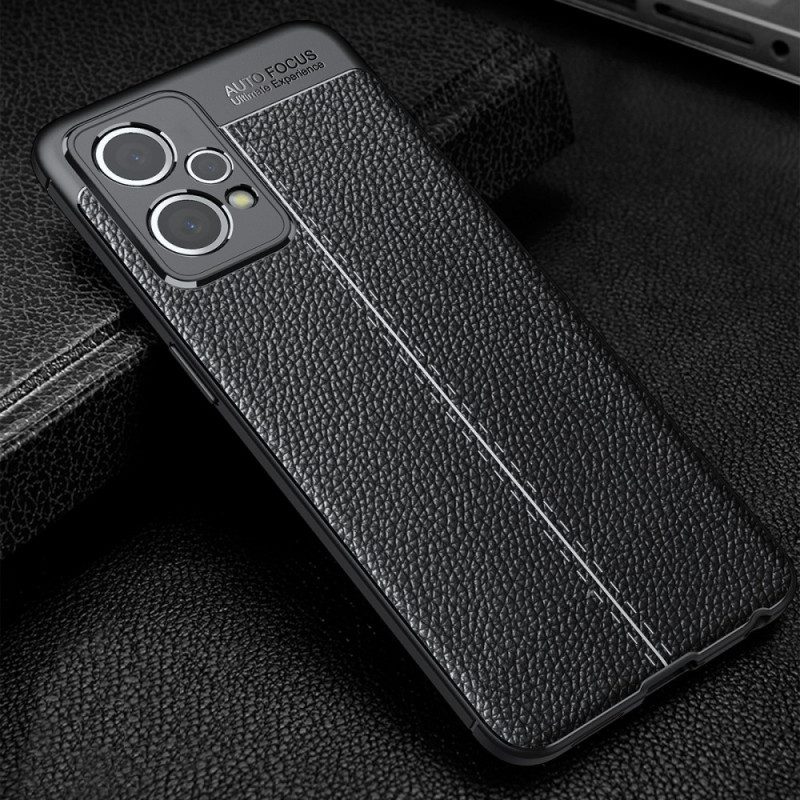 Cover Realme 9 Pro Plus Doppia Linea Litchi Effetto Pelle