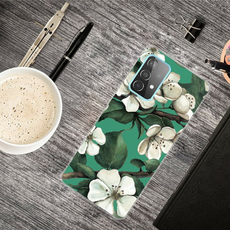 Cover Samsung Galaxy A72 4G / A72 5G Fiori Bianchi Dipinti