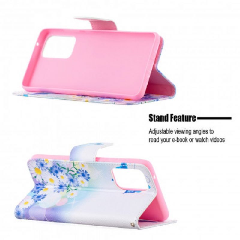 Custodia in pelle Samsung Galaxy A72 4G / A72 5G Farfalle E Fiori Dipinti
