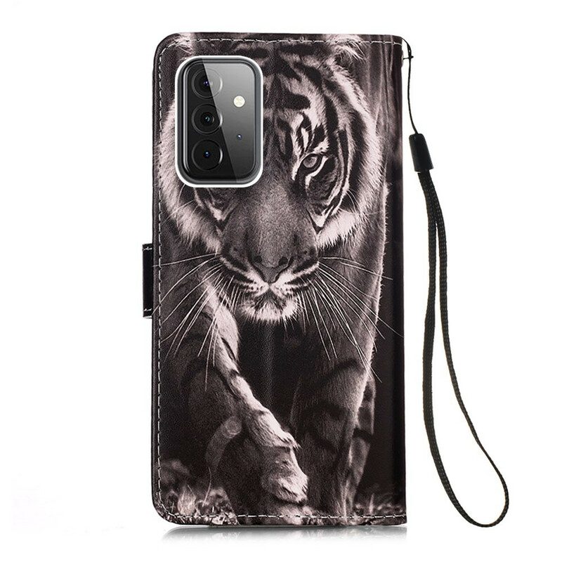 Custodia in pelle Samsung Galaxy A72 4G / A72 5G Tigre Notturna