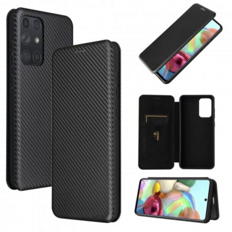 Folio Cover Samsung Galaxy A72 4G / A72 5G Custodia in pelle Fibra Di Carbonio