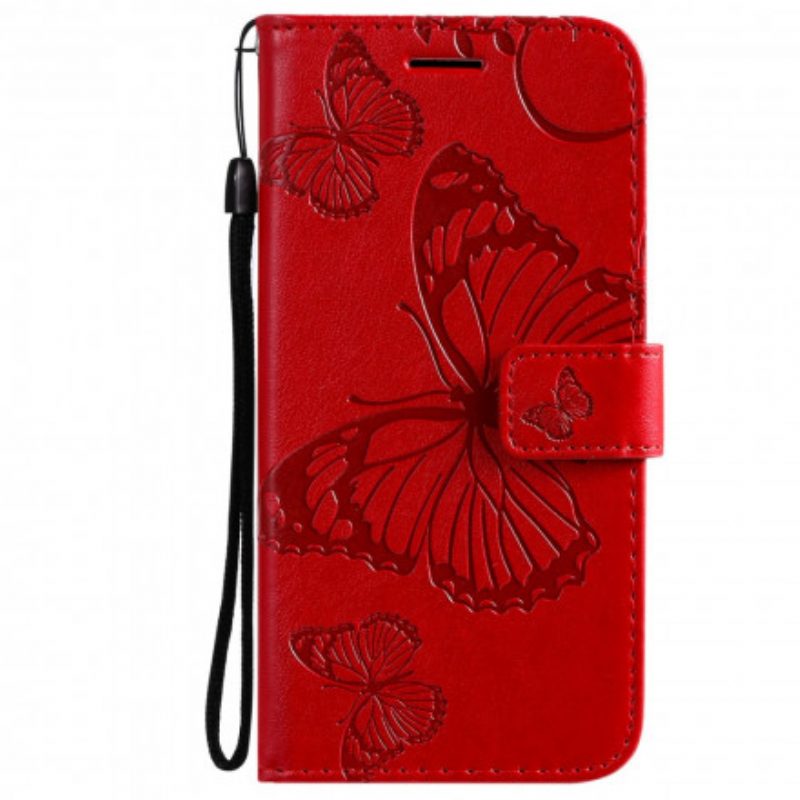 Folio Cover Samsung Galaxy A72 4G / A72 5G Farfalle Con Cinturino Gigante
