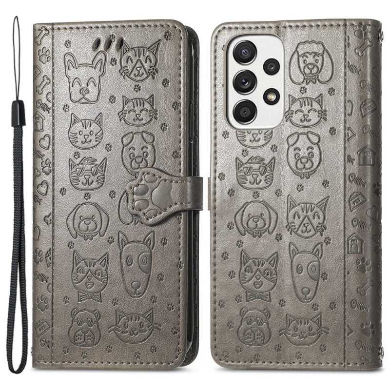 Custodia in pelle Samsung Galaxy M53 5G Animali Animati