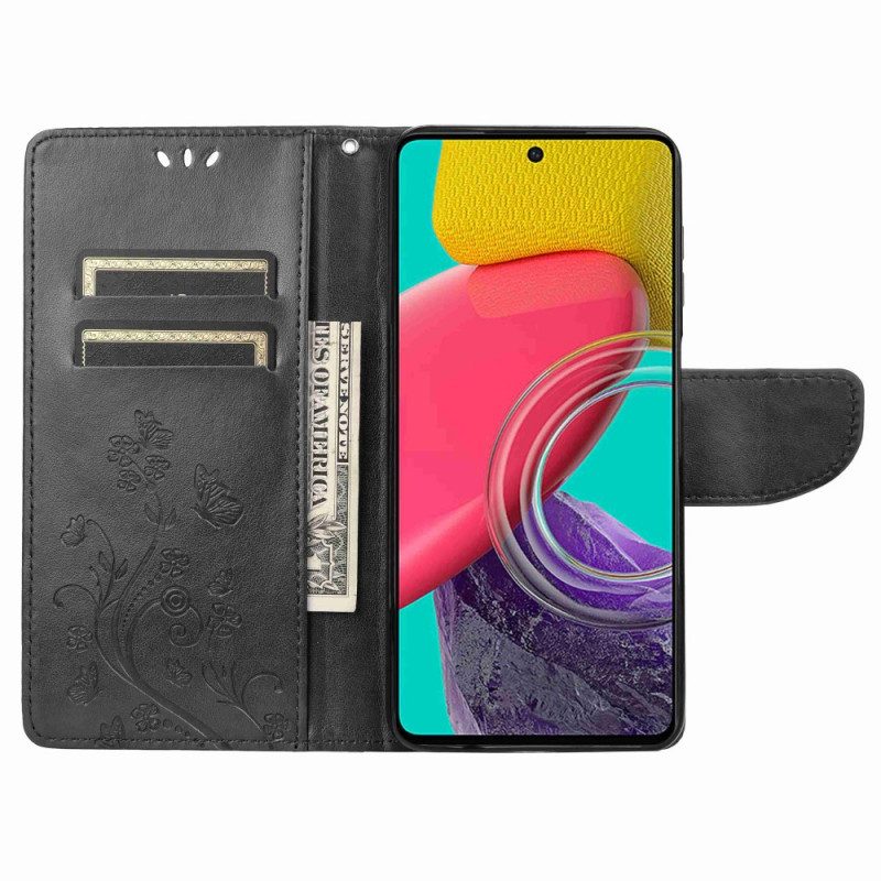 Custodia in pelle Samsung Galaxy M53 5G Cinturino Fiori