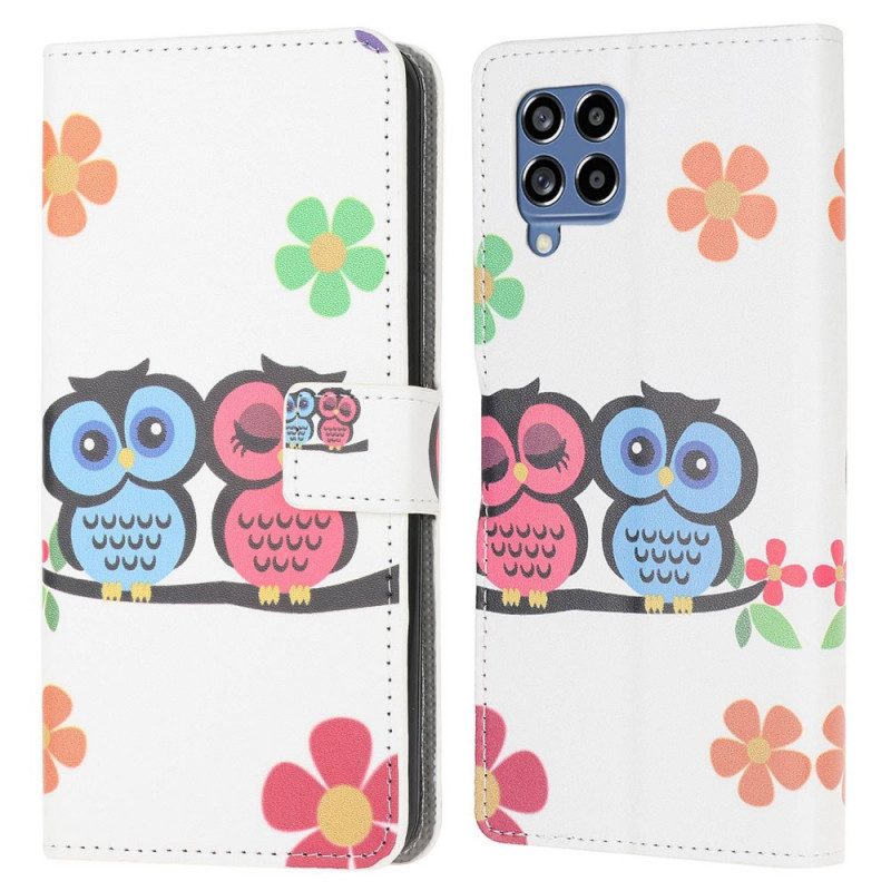 Custodia in pelle Samsung Galaxy M53 5G Coppia Di Gufi