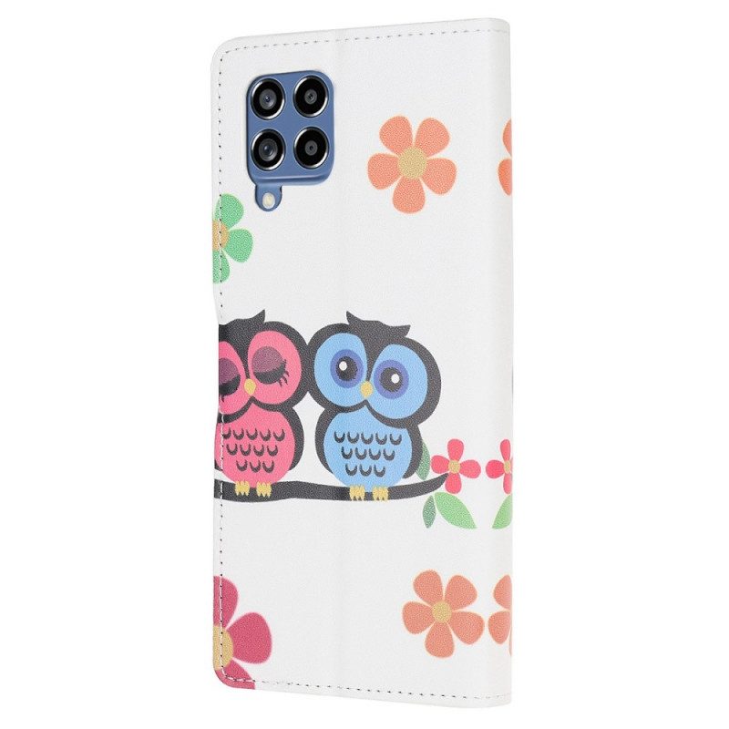 Custodia in pelle Samsung Galaxy M53 5G Coppia Di Gufi
