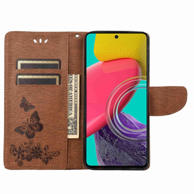 Custodia in pelle Samsung Galaxy M53 5G Design Con Farfalle Strappy