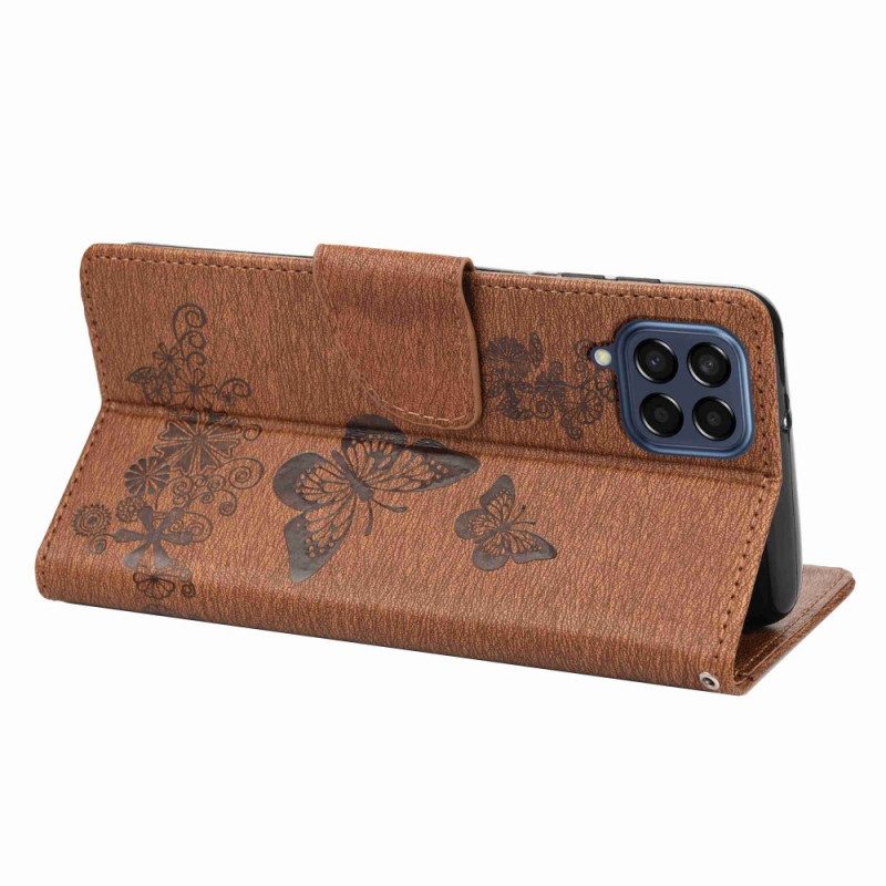 Custodia in pelle Samsung Galaxy M53 5G Design Con Farfalle Strappy