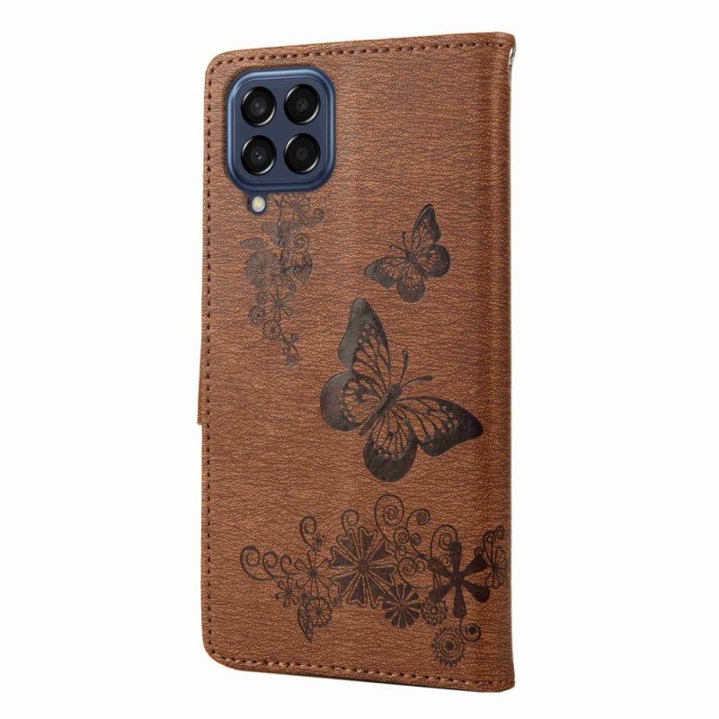 Custodia in pelle Samsung Galaxy M53 5G Design Con Farfalle Strappy