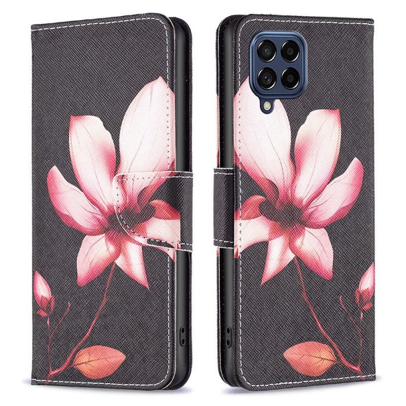 Custodia in pelle Samsung Galaxy M53 5G Fiore Su Sfondo Nero