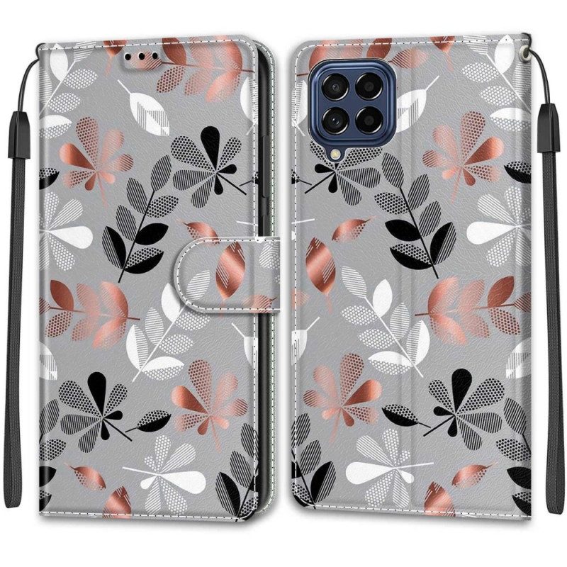 Custodia in pelle Samsung Galaxy M53 5G Fogli Con Cordino