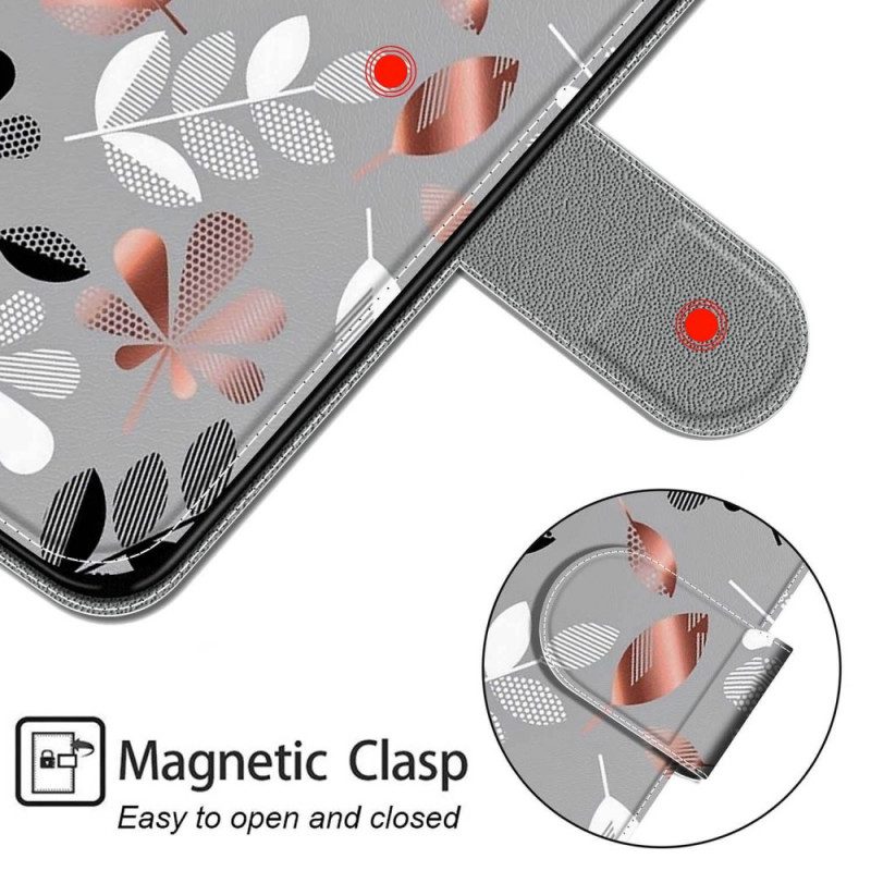 Custodia in pelle Samsung Galaxy M53 5G Fogli Con Cordino