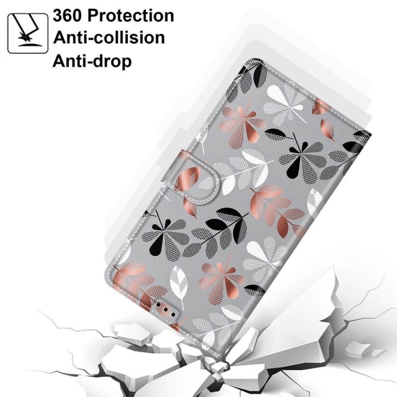 Custodia in pelle Samsung Galaxy M53 5G Fogli Con Cordino