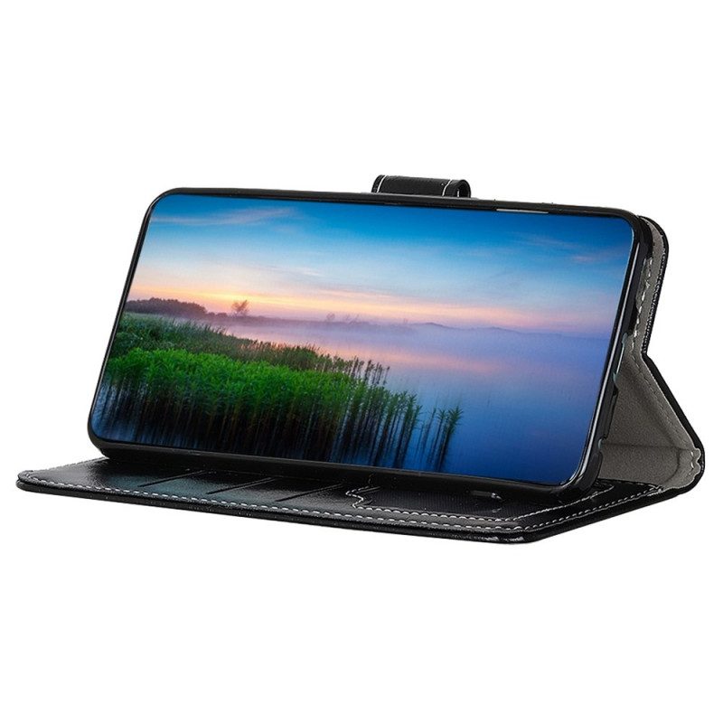 Folio Cover Samsung Galaxy M53 5G Ecopelle Lucida E Cuciture