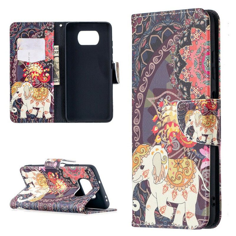 Custodia in pelle Poco X3 / X3 Pro / X3 NFC Elefanti Indiani