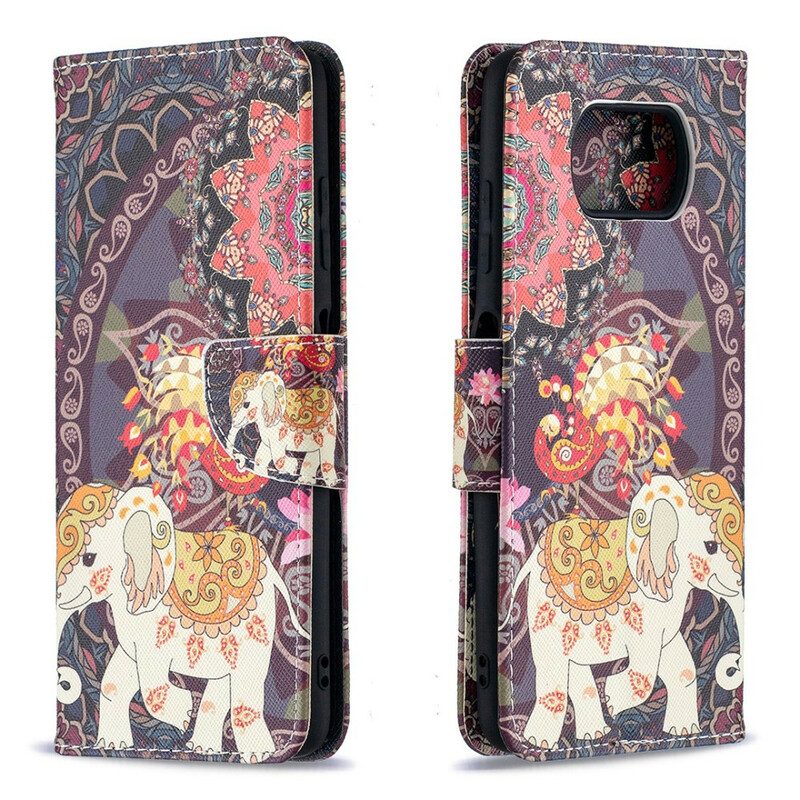 Custodia in pelle Poco X3 / X3 Pro / X3 NFC Elefanti Indiani