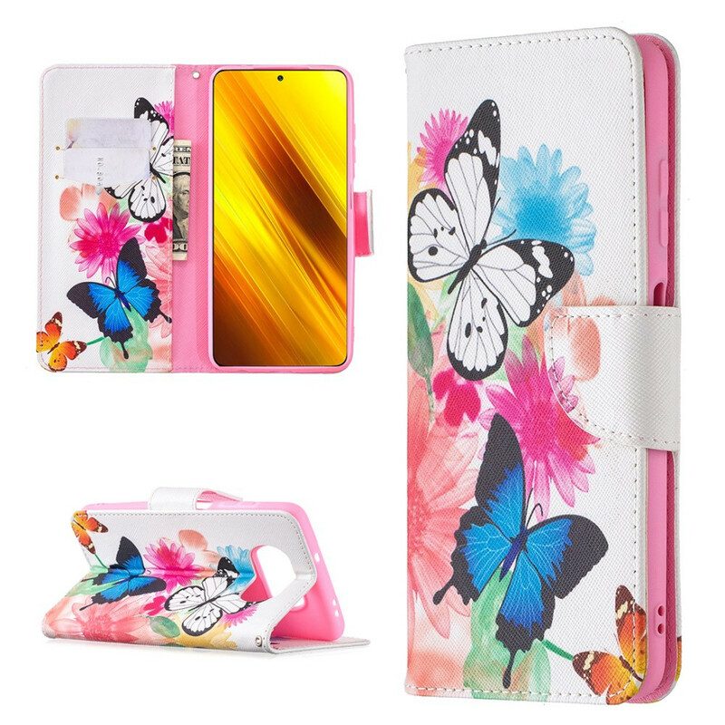 Custodia in pelle Poco X3 / X3 Pro / X3 NFC Farfalle E Fiori Dipinti