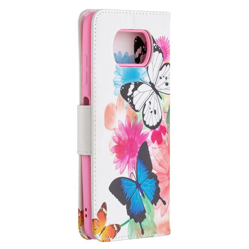 Custodia in pelle Poco X3 / X3 Pro / X3 NFC Farfalle E Fiori Dipinti