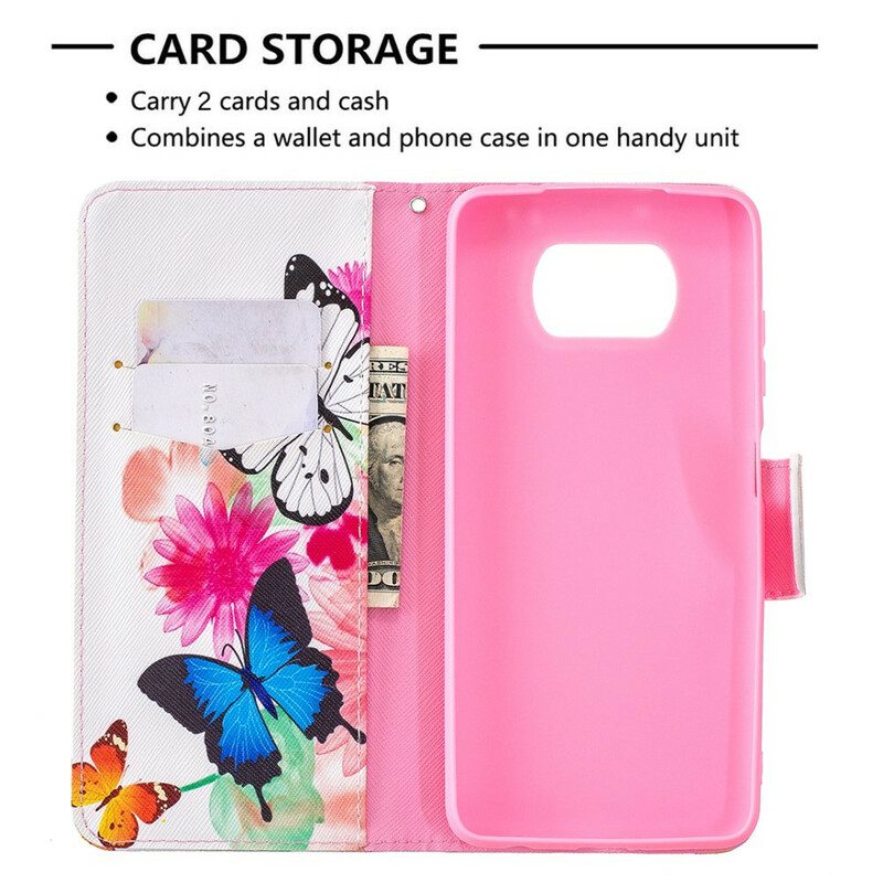 Custodia in pelle Poco X3 / X3 Pro / X3 NFC Farfalle E Fiori Dipinti