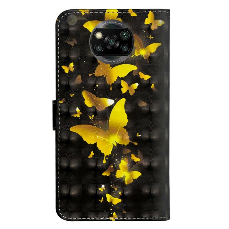 Custodia in pelle Poco X3 / X3 Pro / X3 NFC Farfalle Gialle