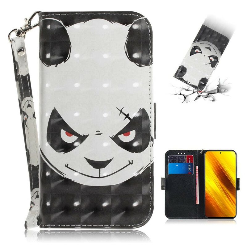 Custodia in pelle Poco X3 / X3 Pro / X3 NFC Panda Arrabbiato Con Cordino
