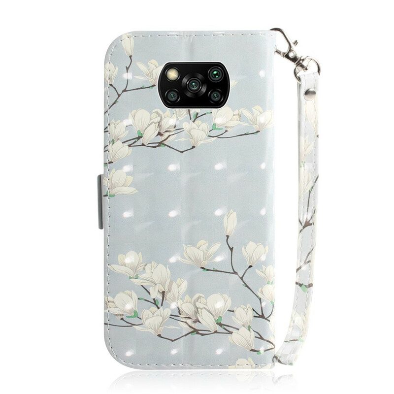 Custodia in pelle Poco X3 / X3 Pro / X3 NFC Ramo Fiorito Con Cinturino